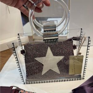 Vintage Havana Clear Crossbody Bag with Glitter Star Pouch